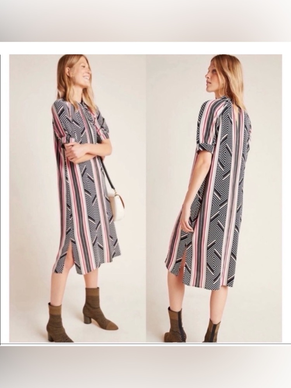 New Anthropologie Mackenzie Striped Short Sleeved Mock Neck Tunic Dress XXS